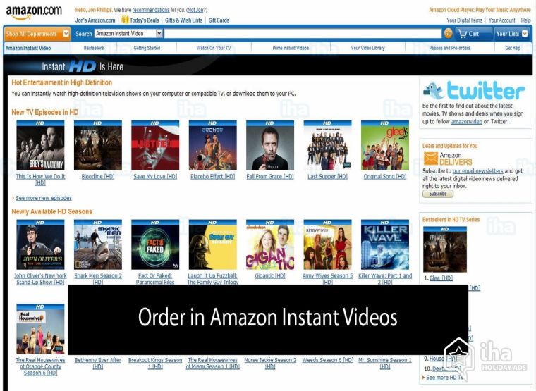 Picture of a TV screen with the Amazon order page for instant videos
