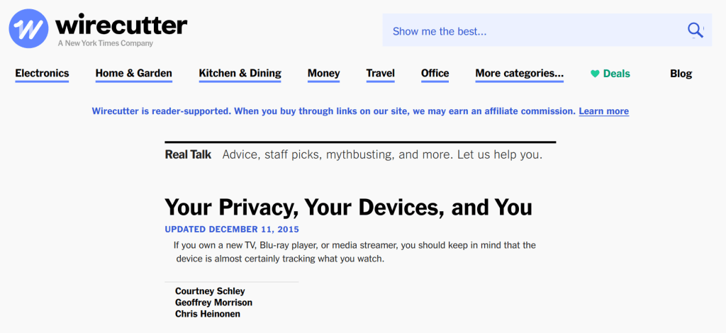 screenshot of Wirecutter webpage