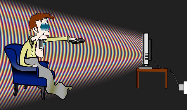 Cartoon of frustrated TV user with remote controller