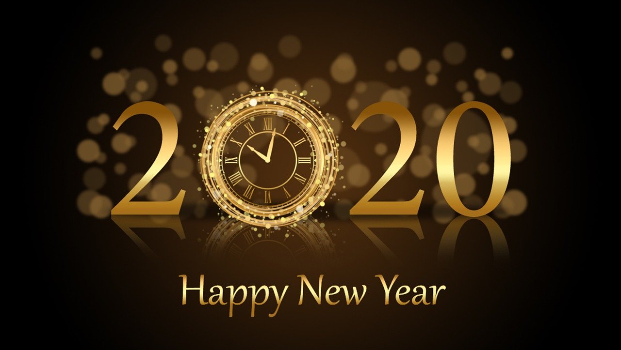 image with Happy New Year 2020 with clock